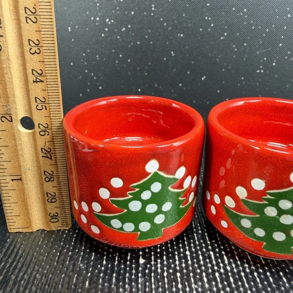 Waechtersbach Christmas Tree Red Ceramic Cups Candle Holder Votive Set of 2 VTG